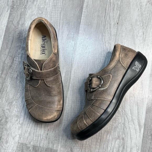 Alegria Womens Khloe Clogs Shoes Brown Leather Distressed Size 37 US 6.5 - Picture 1 of 8